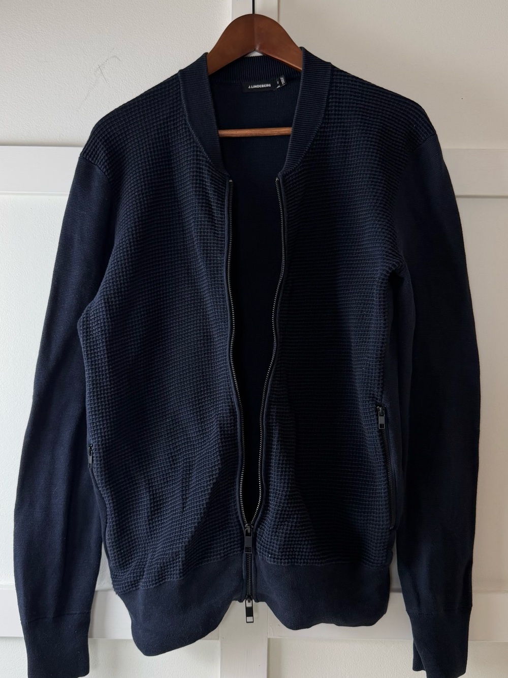 Lindeberg Men's Navy Textured Cotton Knit Bomber Jacket M